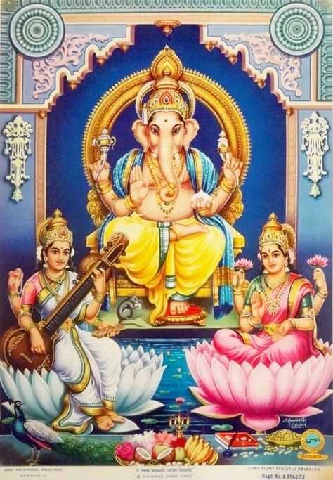 Hindu Cosmos : Photo Ganesh Lakshmi, Diwali Puja, Ganesh Lord, Shri Ganesh Images, Saraswati Goddess, Lakshmi Images, Shri Ganesh, Lord Ganesha Paintings, Ganesh Art