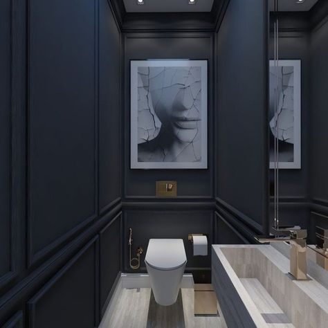 Small Toilet Design, Cloakroom Toilet, Dark Bathroom Ideas, Toilet Ideas, Toilet Room Decor, Restaurant Bathroom, Small Toilet Room, Bathroom Plan, Dark Bathrooms