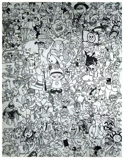 Hand-drawn collage of 110 cartoon shows (CN, Nickelodeon, Adult Swim, Netflix, Etc.) Made by Romario (Cheese). Adult Swim Wallpaper, Cartoons Collage, Mtv Cartoons, Swim Wallpaper, Cartoon Collage, Doodle Wallpaper, Love Coloring Pages, Adult Swim, Cartoon Shows