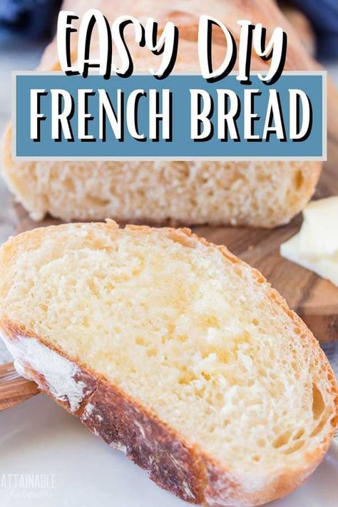 This soft French bread recipe is great to pair with soup, slice for toast, or to make your favorite sandwich. Homemade bread is such a comfort food, and the aroma! This easy French bread recipe makes a lovely loaf that you'll find yourself making again to serve with meals. Breakfast, lunch, and dinner, it's a winner! #baking #recipe #homestead Soft French Bread Recipe, Soft French Bread, Sandwich Homemade, Easy French Bread, Easy French Bread Recipe, Attainable Sustainable, Loaf Bread Recipe, French Bread Loaf, French Loaf