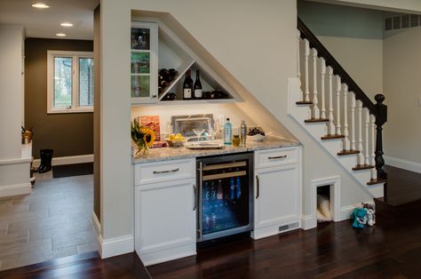 Northville Transitional Home Renovation - Transitional - Staircase - Detroit - by Epiphany Kitchens | Houzz Under Stairs Bar, Stairs Pictures, Bar Under Stairs, Transitional Staircase, Under Stair, Transitional Home, Best Bar, Home Bar Designs, Coffee Bar Home