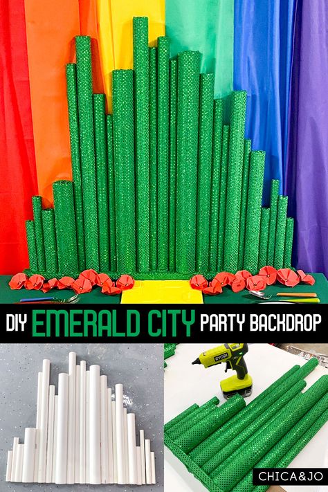 Wizard Of Oz Castle Emerald City, The Wiz Decorations Themed Parties, Pool Noodle Emerald City, Wizard Of Oz Desk Decorations, Wizard Of Oz Booth Ideas, Wizard Of Oz Trunk Or Treat Ideas Emerald City, Emerald City Prom Theme, Wizard Of Oz Wagon Ideas, Wizard Of Oz Gala Ideas