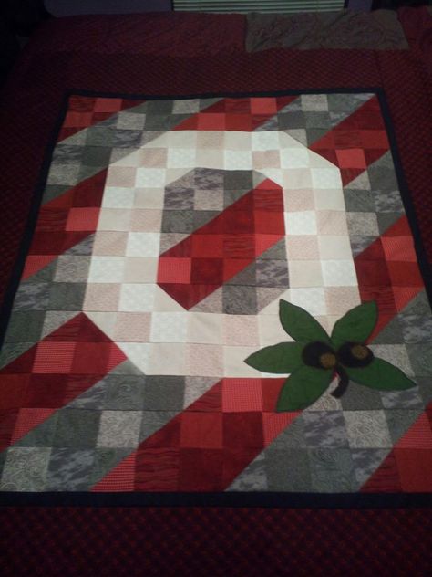 OSU Buckeye quilt .  Go Bucks! Osu Quilt Patterns, Ohio State Quilt Patterns, Ohio State Quilt, College Quilts, Football Quilt, Sports Quilts, Kids Quilts, Osu Buckeyes, Christmas Quilting