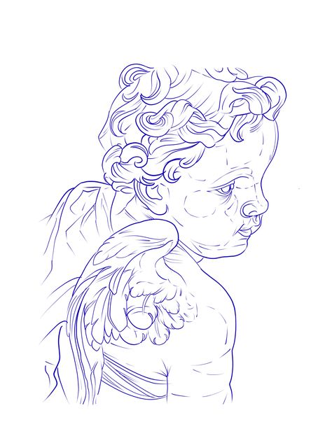 Angel Cherub Tattoo Design, Praying Angel Tattoo Stencil, Realism Tattoo Stencil With Reference, Cherub Angel Drawing, Angel Tattoo Outline, Cupid Tattoo Design, Chicano Angel Tattoo, Angel Tattoo Stencil, Angel Statue Tattoo