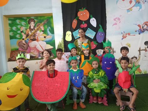 Fruits and vegetables celebration Vegetable Day Celebration In School, Fruits Day Celebration In School, Fruit Day Decoration In School, School Decoration, School Decorations, Pre School, Fruits And Vegetables, Preschool, Celebrities