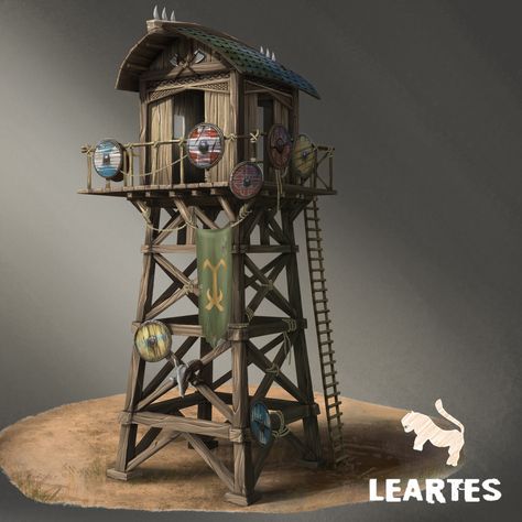 ArtStation - Modular Viking Watchtower / Concept Art, Leartes Studios Watchtower Concept Art, Tower Concept Art, Viking Concept, Village Environment, Tower Concept, Viking House, Dnd Crafts, Viking Village, Vikings Game