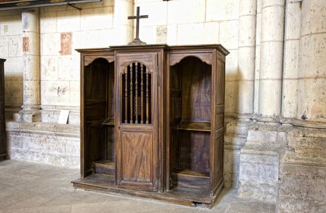 Freestanding style confessional booth Confessional Booth, Sacrament Of Confession, Confession Booth, Booth Aesthetic, Sacrament Of Penance, Catholic Priest, Lord And Savior, Sacred Heart, Catholic Church