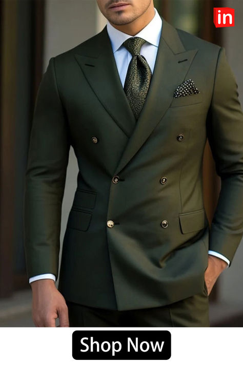 Dark Green Black Burgundy Men's Wedding Suits 2 Piece Plus Size Solid Colored Christmas Wear Peak Lapel Slim Fit Double Breasted Six-buttons 2023 Olive Green Suit, Costume Vert, Cheap Suits, Costume Noir, Mode Costume, Cheap Wedding Dresses Online, Mens Suit Jacket, Linen Suits, Green Suit