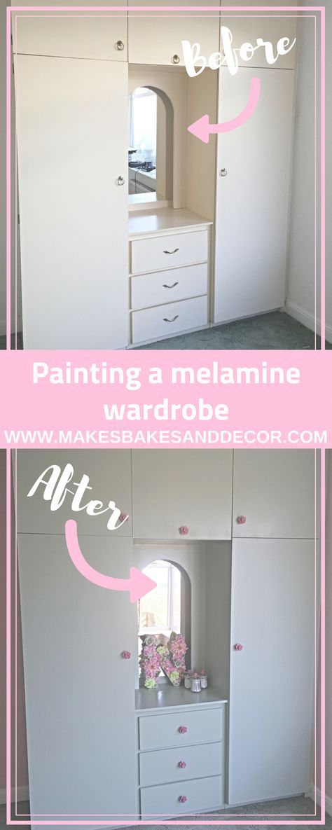 Find out how to paint melamine furniture with this easy tutorial. Find out which paints I used to get a flawless professional finish. Plus see all the before and after photos of this melamine wardrobe upcycle. Paint Melamine Furniture, Melamine Wardrobe, Wardrobe Upcycle, Painting Mdf Board, Painting Melamine, Painted Wardrobe, Wardrobe Makeover, Wooden Wardrobe, Diy Makeover