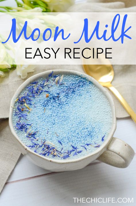 Add this easy Moon Milk recipe to your night time routine to enjoy soothing adaptogen benefits with this plant-based, clean eating drink recipe featuring Blue Majik and Reishi. #recipe #healthy #healthyrecipes #cleaneating #vegan #vegetarian #adaptogen #naturalwellness Night Time Milk Drink, Blue Lotus Recipe, Reishi Recipe, Blue Moon Milk, Blue Majik, Moon Milk Recipe, Moon Milk, Goodnight Moon, Time Routine