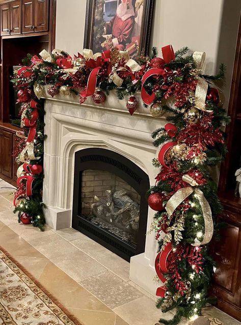 Fireplace Mantle Christmas, Christmas Fireplaces, Mantle Decorating, Mantle Christmas, Christmas Fireplace Mantels, Magic Door, Holiday Fireplace, Christmas Mantel Decor, Mantel Decor Ideas