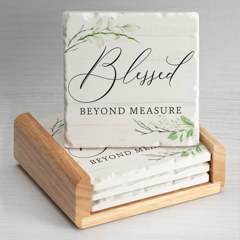 Christian Coaster Set-Blessed Beyond Measure-4 Pack-Assorted-Quality Coaster Set-Christian Gifts-Inspirational Gifts-Home Gifts #CeramicCoasterSet #CoasterSet #HomeGift #CorkCoasters #Barwear #HomeAndLiving #ChristianGift #HomeAccessories #ChristianCoasters #DrinkingAccessories Christian Coasters, Christian Gifts Diy, Handmade Lavender Soap, Coconut Soap, Spa Gift Basket, Diy Glass Bottle Crafts, Drinking Accessories, Diy And Home Improvement, Christian School