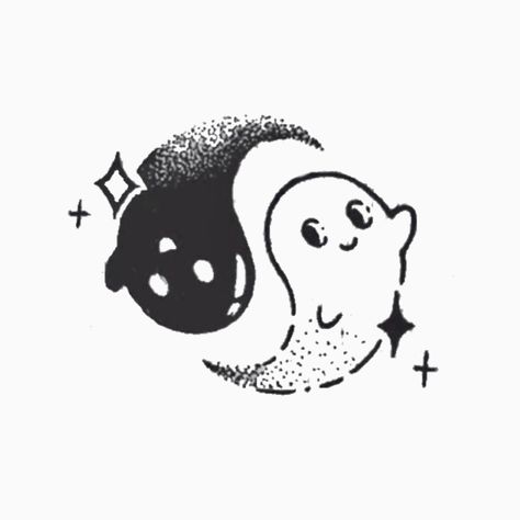 Creepy Love Drawings, Ying Yang Ghost Tattoo, Glitter Ghost Tattoo, Ghost Heart Tattoo, Goth Best Friend Tattoos, Cartoon Ghost Tattoo, Goth Matching Tattoos, Crisp Ink, Pop Culture Tattoos