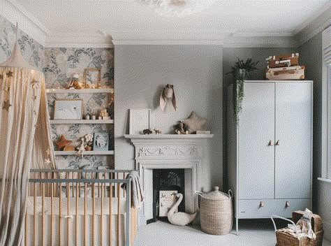 Nursery With Alcoves, Nursery Victorian House, Enchanting Nursery, Childrens Bedrooms Design, Interior Design Blogs, Toddler Room Ideas, Pastel Nursery, Kids Room Interior Design, Sandberg Wallpaper