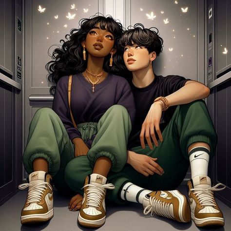 Friendship Pics Cartoon, Black Characters Pfp, Supernova Book, Blasian Couples Art, African American Character Design, Biracial Couples Art, Blasian Couple, Character Couples, Blasian Couples