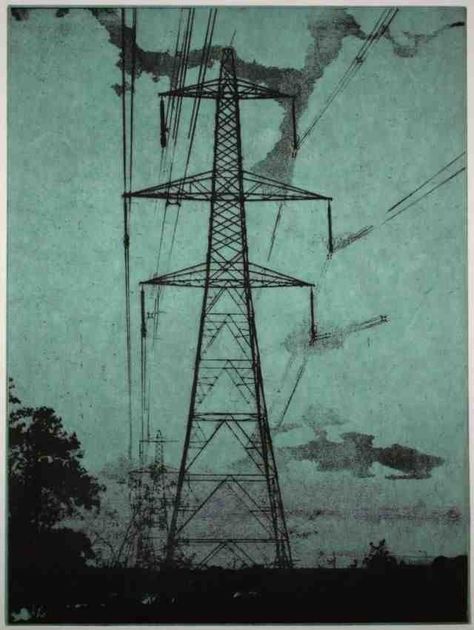 Pylon Industrial Print, Transmission Tower, Goth Industrial, Brutalism Architecture, Pole Art, Ghost In The Machine, Etching Prints, Power Lines, Industrial Art