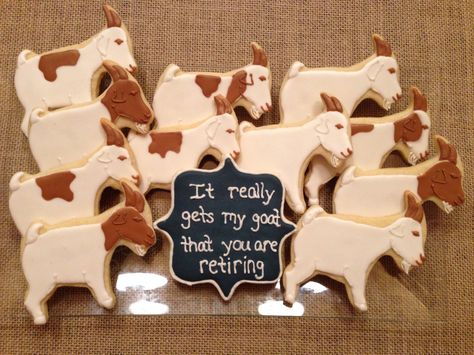 Goat cookies Goat Sugar Cookies Decorated, Goat Party Decorations, Ffa Treats, Ffa Cookies, Goat Pottery, 4h Cookies, 4h Buyers Gift Ideas, Goat Cookies, Goat Cake