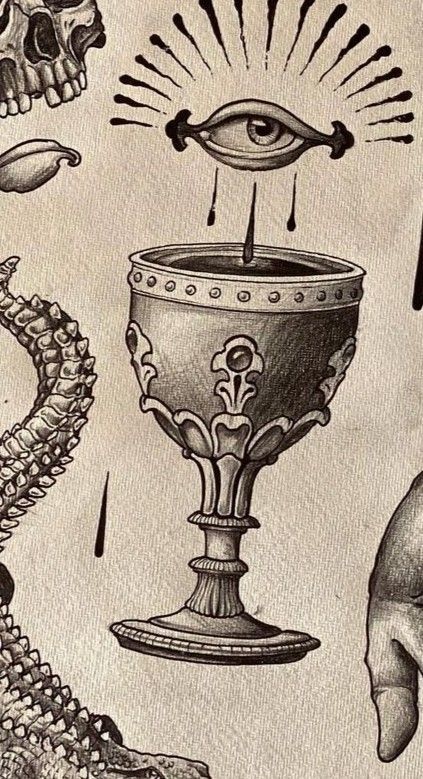 Chalice Drawing, Medieval Tattoo Flash, Chalice Tattoo, Ancient Art Tattoo, Medieval Tattoo, Engraving Tattoo, Knight Tattoo, Tattoo Shading, Rose Tattoos For Men