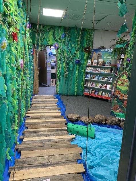 Rainforest Room Transformation, Jungle Journey Vbs Classroom, Jungle Cruise Decorations, Answers In Genesis Vbs 2024 Decorations, The Great Jungle Journey Vbs Decorations, Vbs Camping Theme Decorations, Answers Vbs Jungle Journey, Vbs Jungle Theme Decorations, Jungle Journey Vbs 2024