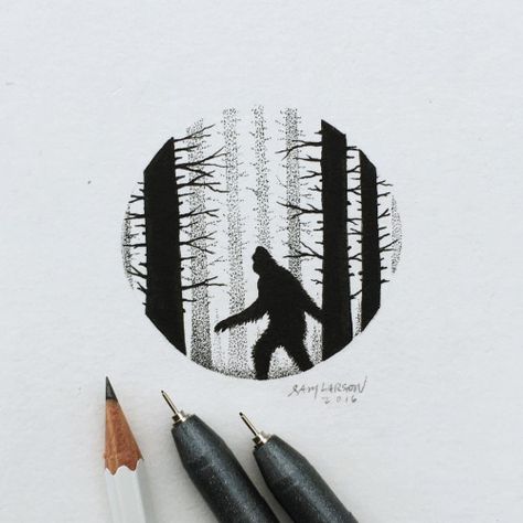 Sasquatch Tattoo, Bigfoot Tattoo, Ankle Tattoo Men, Sam Larson, Oregon Tattoo, Camping Tattoo, Eagle Artwork, Bigfoot Art, Raven Art