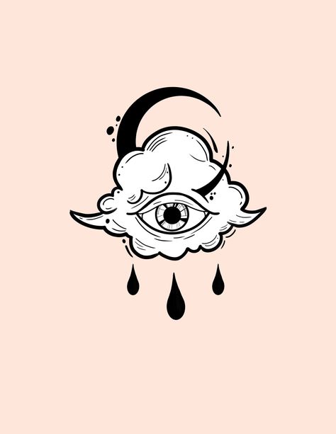 Eye Clouds Tattoo, Eye Tattoo Design, Wing Tattoos, Easy Tattoo, Crying Eyes, Tears In Eyes, Cloud Tattoo, Cloud Art, Cloud Drawing