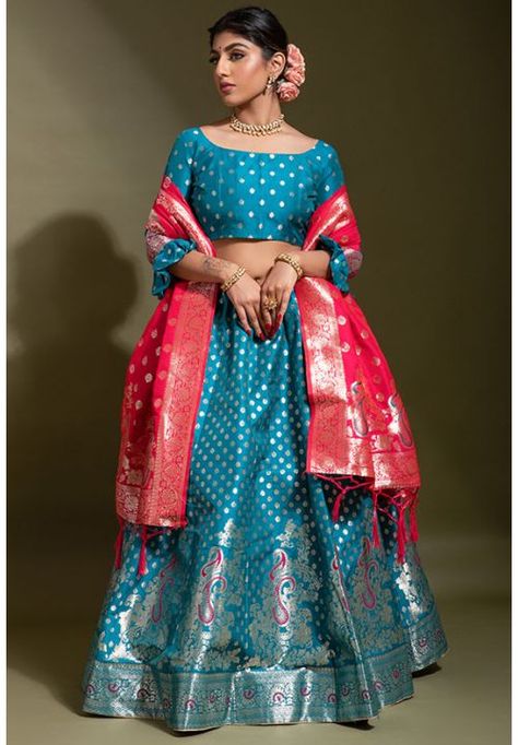 Peacock Blue Woven Banarasi Silk Lehenga Choli Silk Lehenga Banarasi, Blue Color Lehenga, Zari Lehenga, Beautiful Lengha, Bridal Lehenga Online, Banarasi Lehenga, Silk Sarees Online Shopping, Easy Hairstyles For Thick Hair, Blue Lehenga