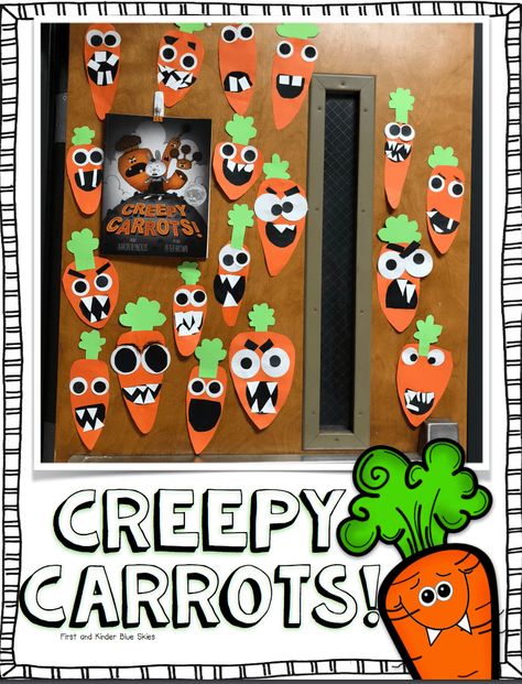 Creepy Carrots Craft - First Grade Blue Skies Creepy Carrots Craft, Carrots Craft, Creepy Carrots, 1st Grade Crafts, First Grade Crafts, Carrot Craft, Writing Printables, Halloween Class Party, Halloween Week