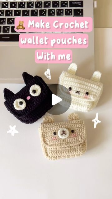 Cat Pouch Crochet, Crochet Card Case, Wallet Crochet, Cute Crochet Amigurumi, Super Cute Crochet, Crochet Wallet, Cat Wallet, Cat Coin Purse, Pouch Tutorial