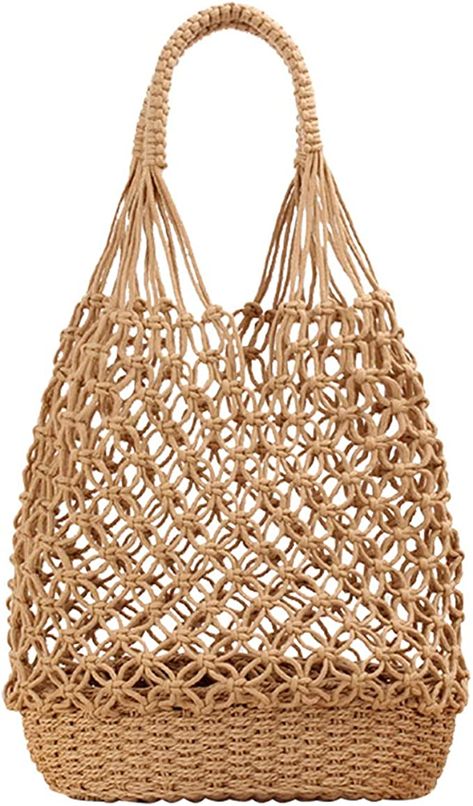 Amazon.com: NIBD Women's Beach Straw Handbag Woven Tote Fishing Net Beach Bag Large Capacity Mesh Rope Combination Handbag (A) : Clothing, Shoes & Jewelry Net Beach Bag, Rose Gold Accessories, Crochet Cover Up, Straw Handbags, Perfect Handbag, Fishing Net, Hobo Purse, Net Bag, Woman Beach