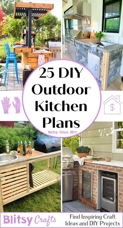 25 Free DIY Outdoor Kitchen Ideas (100% Free Plans) Backyard Kitchen Diy, Diy Grill Station, Outdoor Cooking Station, Simple Outdoor Kitchen, Modular Outdoor Kitchens, Outdoor Grill Station, Diy Grill, Outdoor Kitchen Countertops, Grill Station