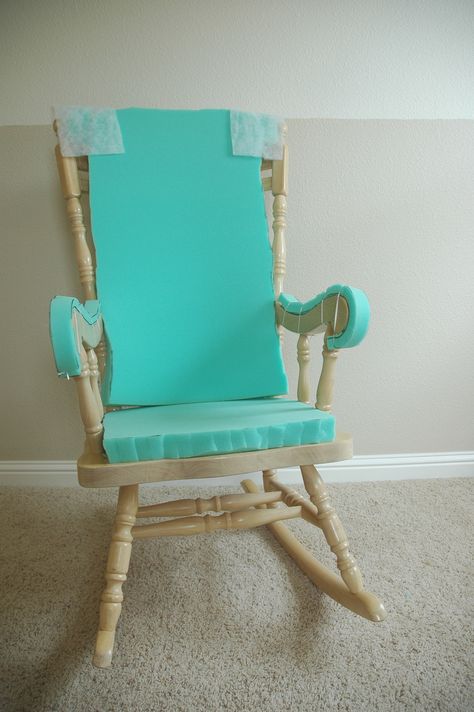 Adding Comfort to a Wooden Rocking Chair – Part One: Adding Padding Rocking Chair Makeover, Diy Rocking Chair, Rocking Chair Pads, Wooden Rocking Chair, Rocking Armchair, Wooden Rocking Chairs, Rocking Chair Cushions, Wood Rocking Chair, Chair Parts