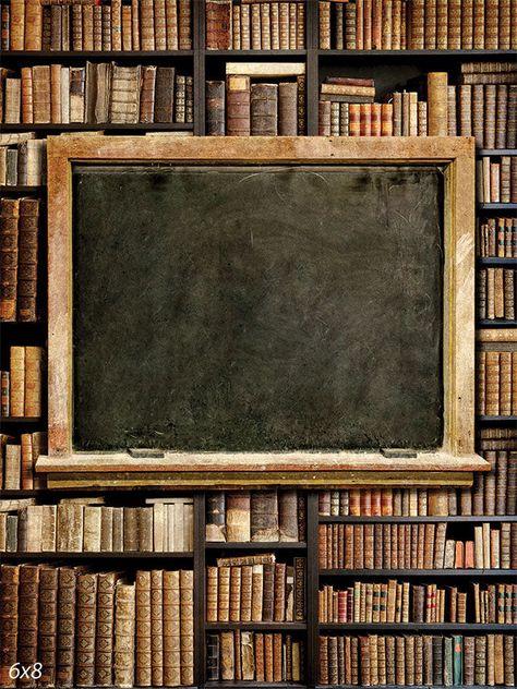 Vintage Library Chalkboard Photography Backdrop - Photography backdrop featuring a vintage chalkboard surrounded by antique books on shelves. Vintage Classroom Decor, Vintage Classroom, Homeschool Room Decor, Themed Photography, Chalkboard Decor, Rustic Chalkboard, Vintage Chalkboard, School Images, Backdrop Photography