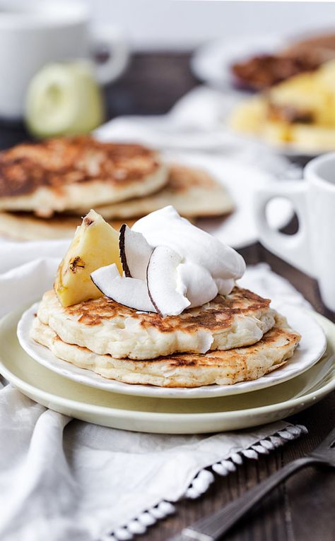 Fancy Pancake Recipe, Pancakes Tacos, Thai Coconut Pancakes, Pineapple Pancakes, Fun Pancakes, Flavored Pancakes, Mojito Mocktail, Coconut Pancakes, Fresh Breakfast