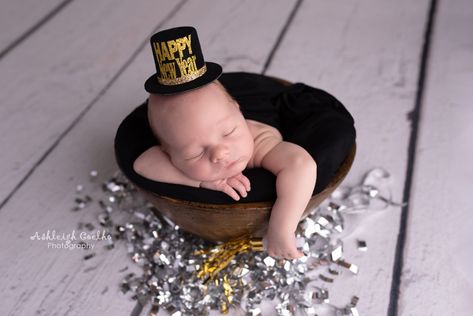 New Year Newborn Photography, New Year Newborn Pictures, New Years Eve Newborn Pictures, January Newborn Photoshoot Ideas, Newborn New Years Photography, New Years Newborn Photoshoot, My First New Years Pictures, January Newborn Pictures, New Years Infant Pictures