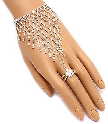 Slave Bracelet - Silver Effect Link Bracelet with Crystal Edge - Bracelet attached to Ring Combination Ring With Bracelet Attached, Hand Bracelet With Ring, Ring And Bracelet, Hand Chain Jewelry, Rose Gold Promise Ring, Hand Chain Bracelet, Beads Craft Jewelry, Matching Jewelry, Jewelry Model