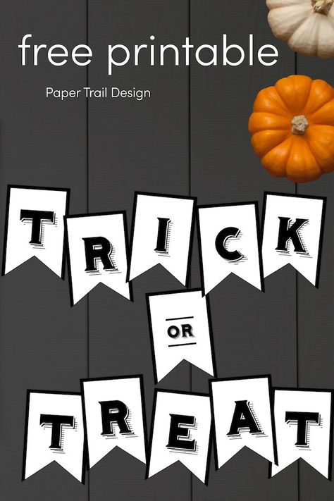 Use this free printable trick or treat Halloween banner to add some fun easy and cheap Halloween decor to your home. #papertraildesign #trickortreat #halloween #halloweendecor #halloweenideas #trickortreatbanner Printable Halloween Garland, Trick Or Treat Banner Printable Free, Halloween Decor Printables, Cheap Diy Halloween Decor, Halloween Decorations Printables, Halloween Crafts Paper, Easy Halloween Party Decorations, Printable Halloween Crafts, Halloween Crafts Easy