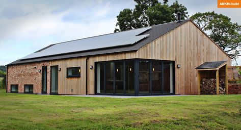 A new build dwelling on the former site of an Equestrian Barn. This building is simplistic in form, with a palette of materials which reflects the agricultural buildings in the local area. Barn House Architecture, Agricultural Architecture, Cheshire Architects, Modern Barn Conversion, House Exterior Cladding, Barn Conversion Exterior, Barn House Conversion, Barn Conversion Interiors, Barn Layout