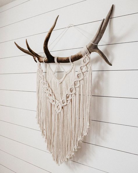 Elk Antler Macrame Wall Hangings, Deer Shed Macrame, Western Macrame Wall Hanging, Elk Macrame, Elk Antler Macrame, Deer Antler Macrame Wall Hanging, Farm Macrame, Macrame On Antlers, Macrame Antlers Wall Hangings