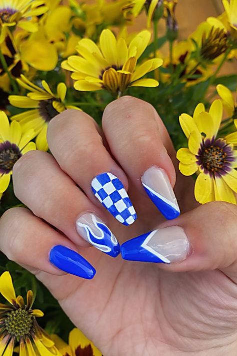 Acrylic Nails - Reward yourself today! Visit to find the awesome brands and products you need immediately. Blue And White Checkered Nails, Blue Nails Checkered, Checkered Nails Blue, Blue Checkered Nails, Christian Nails, Nails Checkered, Badass Nails, Moms Nails, Beach Nail Art Designs