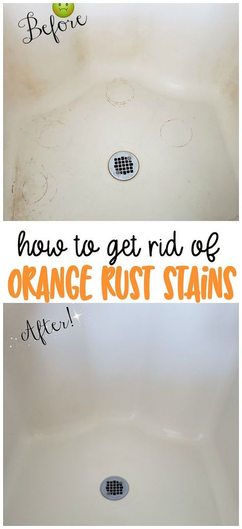 How to Get Rid of Orange Rust Stains on Shower or Tub Floors....rims of shaving cream cans, under shampoo bottles. Bath tub orange rust stains how to get rid of them. Before and after photos. Rental properties #cleaning #cleaningtips #homemaking #orangerust #stainremover #diy #craftymorning Removing Rust Stains From Tub, How To Clean Tub Stains, Rust Removal From Tub, Remove Rust From Bathtub, Shower Rust Remover, How To Remove Bathtub Stains, Cleaning With Shaving Cream Bathroom, Bath Tub Cleaning Hacks, Remove Rust Stains