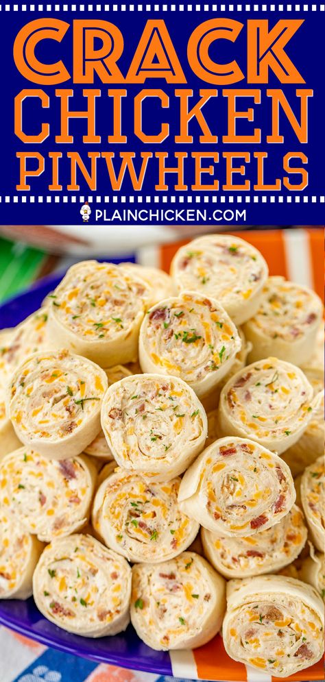 Crack Chicken Pinwheels - I am ADDICTED to these sandwiches! Cream cheese, cheddar, bacon, ranch and chicken wrapped in a tortilla. So simple to make with rotisserie chicken and precooked bacon. Can make ahead of time and refrigerate until ready to eat. Perfect for parties and tailgating!! #pinwheels #chicken #tailgating #bacon #sandwich #partyfood Pinwheels Chicken, Make With Rotisserie Chicken, Chicken Pinwheels, Cheese Cheddar, Bacon Sandwich, Make Ahead Appetizers, Chicken Appetizers, Pinwheel Recipes, Tailgating Recipes