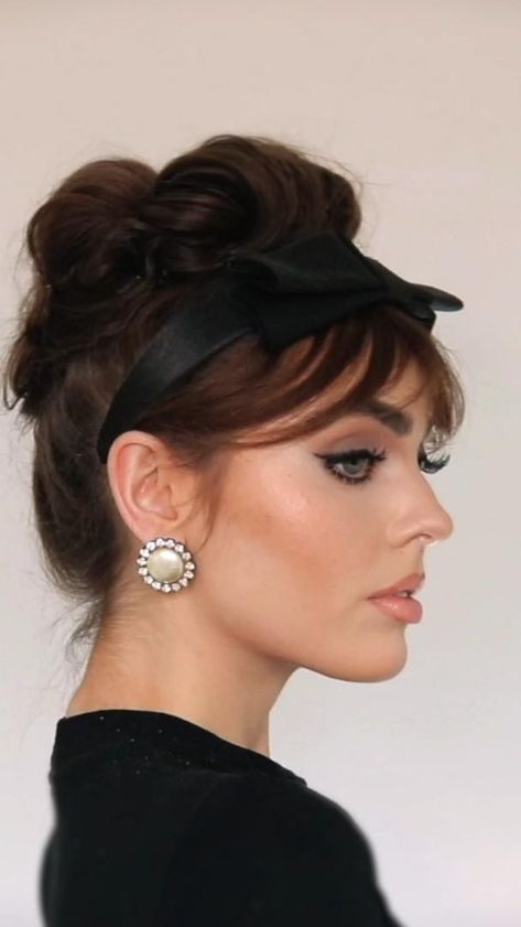 Brigitte Bardot Bun with Faux Bangs by Jackie Wyers | 60s Hair Tutorial [Video] | Hair styles, Retro hairstyles, Vintage hairstyles Short Ribbon Hairstyles, Jackie Wyers, Bow Hairstyles, Vintage Hairstyle, Long Hairstyle, Trendy Hairstyle, Ribbon Hairstyle, Hairstyle Tutorial, Holiday Hairstyles