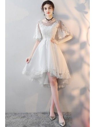 High Low Party Dresses, Party Dresses With Sleeves, Dress High Low, Mini Prom Dresses, White Lace Shorts, White Homecoming Dresses, Tulle Homecoming Dress, Garden Party Dress, Short Party Dress