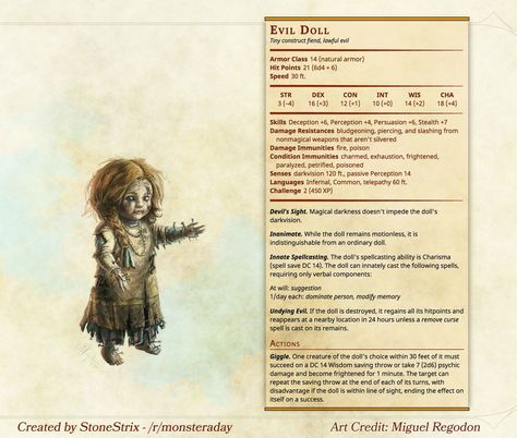 Evil Doll Dnd Stats, Dnd Races, Dungeons And Dragons 5e, D D Monsters, Dnd 5e Homebrew, Dnd Monsters, D&d Dungeons And Dragons, Dungeons And Dragons Homebrew, Game Master