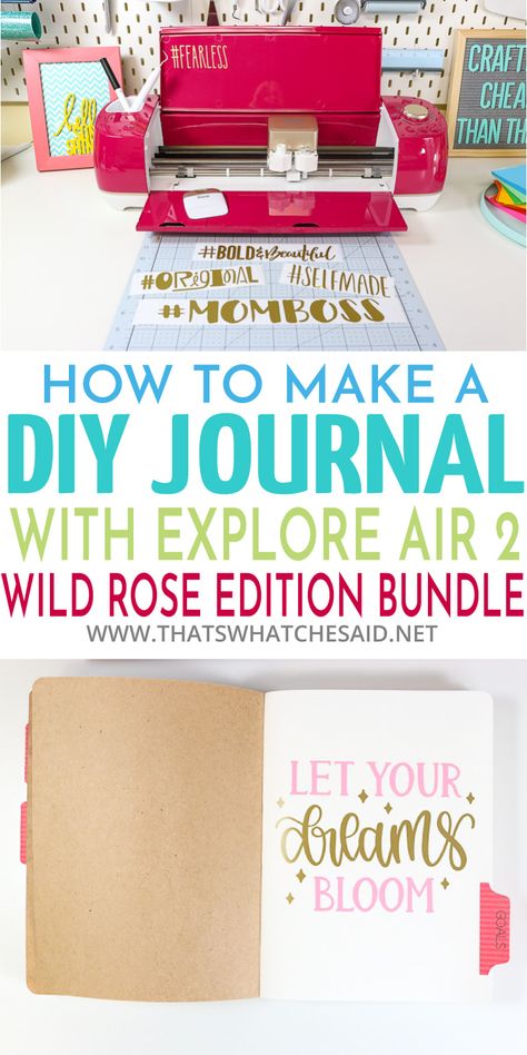 DIY Journal - Wild Rose Bundle - That's What {Che} Said... Diy Planner Notebook, Handmade Journals Diy, Cricut Design Studio, Idee Cricut, Cricut Explore Air 2, Craft Planner, Creative Planner, Planner Tips, Diy Vinyl