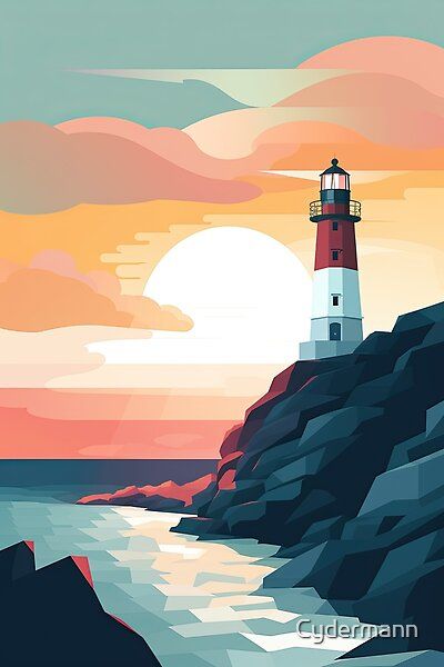 Gouache Lighthouse, Lighthouse Art Painting, Lighthouse Graphic Design, Lighthouse Drawing Simple, Lighthouse Drawing Sketch, Lighthouse Painting Easy, Light House Drawing, Lighthouse Mural, Light House Art