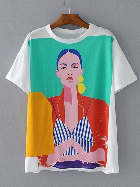 Shop Portrait Print Tee online. SheIn offers Portrait Print Tee & more to fit your fashionable needs. Quirky Tshirt Designs, Girls Tshirt Printing Design, Women T Shirt Design Ideas, T Shirt Painting Ideas Creative, Women T Shirt Design, Shirt Design Ideas, T Shirt Design Ideas, Creative T Shirt Design, Creative Clothes