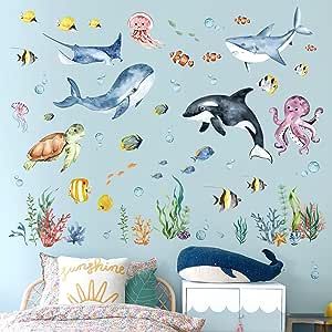 Daycare Wall Decor, Boat Bedroom, Dark Nursery, Stick Wall Art, Animal Wall Decals, Marine Theme, Watercolor Fish, Nursery Wall Stickers, Dark Wall