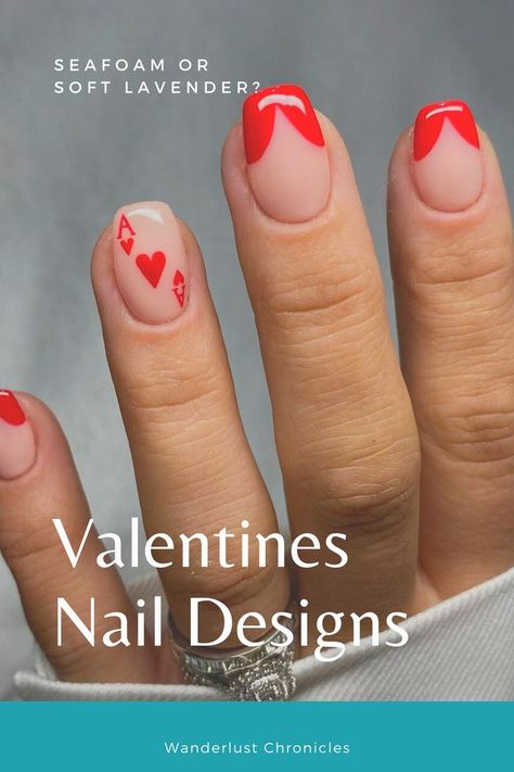 It's finally the time to go alll out and spoil yourself with some cute Valentines nails! If you cannot figure out what your mood and style is this year, these 30+ Valentine's Day nail designs are just the inspiration you need! valentine's day nail designs | valentines day nails acrylic | valentines day nails designs | valentines day nails short acrylic | valentines day nails acrylic long | valentines day nails pink | valentines day nails coffin | valentines day nails ideas Ace Heart Nails, Red Vegas Nails, Ace Nails Designs, Ace Of Hearts Nails, Vegas Inspired Nails, Ace Nails, Long Valentines Day Nails, Vegas Nails Ideas, Casino Nails