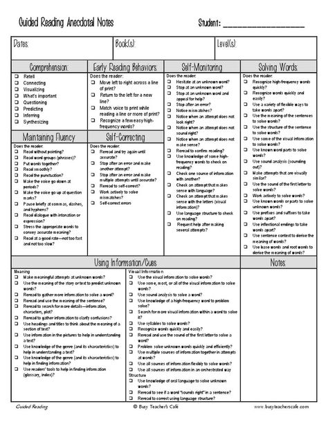 classroom collective : Photo Guided Reading Anecdotal Notes, Reading Checklist, Anecdotal Notes, Reading Recovery, Guided Reading Groups, Reading Specialist, 4th Grade Reading, 3rd Grade Reading, 2nd Grade Reading